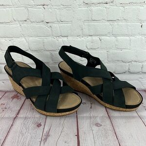 Clark Giselle Beach Slingback Nubuck Leather Wedge Sandals Size 11